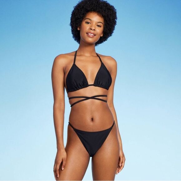 NWT Wild Fable XXS (00) Black Side Extra Cheeky High Leg Bikini Swim Bottom - Picture 3 of 8
